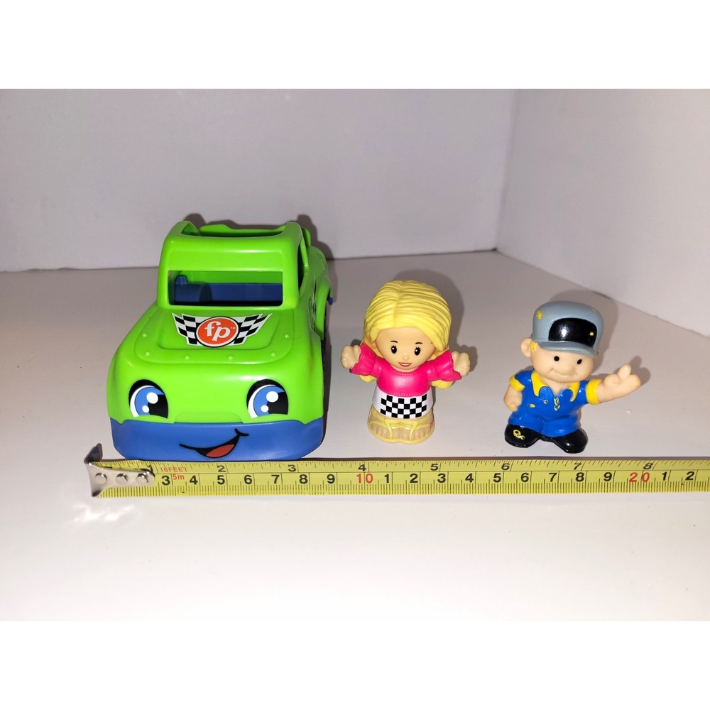 Toddler Toy Vehicles Bundle Fisher Price Little People Green Race Car 2 Figures